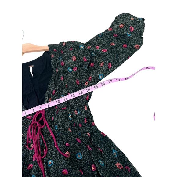Free People Women's Tried and True Maxi Dress Green Black Floral Ruffle XS - Picture 7 of 11